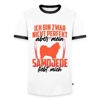 Samojede liebt mich Samojedenspitz Samojede - Männer Kontrast-T-Shirt - Weiß/Schwarz - Vorne - AI Model Female 172 light (172cm) & AI Model Male 178 dark (178cm)