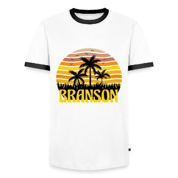 Travel Missouri Vacation in Branson Hiking Camping - Men's Ringer Shirt - white/black - Front - AI Model Female 172 light (172cm) & AI Model Male 178 dark (178cm)