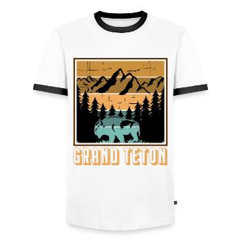 Parc national Buffalo Grand Teton Mountain Camping Souve - T-shirt contrasté Homme - blanc/noir - Devant - AI Model Female 172 light (172cm) & AI Model Male 178 dark (178cm)