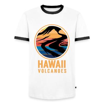 Hawaii Volcanoes National Park Volcano Island Souveni - Men's Ringer Shirt - white/black - Front - AI Model Female 172 light (172cm) & AI Model Male 178 dark (178cm)
