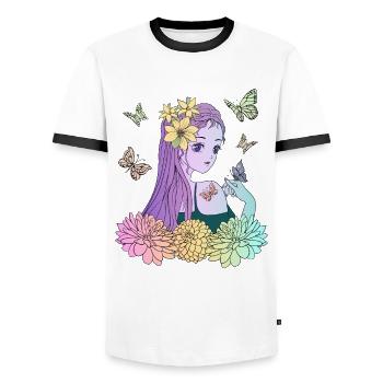 Manga girl avec des papillons - T-shirt contrasté Homme - blanc/noir - Devant - AI Model Female 172 light (172cm) & AI Model Male 178 dark (178cm)