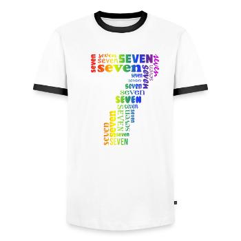 Seven 7th Birthday | Coldorful Words Themed - Männer Kontrast-T-Shirt - Weiß/Schwarz - Vorne - AI Model Female 172 light (172cm) & AI Model Male 178 dark (178cm)