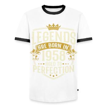 Né en 1958 Legends Cadeau d’anniversaire - T-shirt contrasté Homme - blanc/noir - Devant - AI Model Female 172 light (172cm) & AI Model Male 178 dark (178cm)