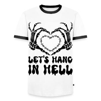 let's stay in hell heart humor halloween - Men's Ringer Shirt - white/black - Front - AI Model Female 172 light (172cm) & AI Model Male 178 dark (178cm)