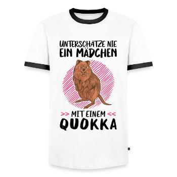 Mädchen mit Quokka australisches Beuteltier - Männer Kontrast-T-Shirt - Weiß/Schwarz - Vorne - AI Model Female 172 light (172cm) & AI Model Male 178 dark (178cm)