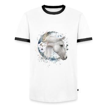 Citation chrétienne Cheval Motif Chevaux Cadeau - T-shirt contrasté Homme - blanc/noir - Devant - AI Model Female 172 light (172cm) & AI Model Male 178 dark (178cm)