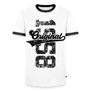 68TH BIRTHDAY ORIGINAL 1958 - Men's Ringer Shirt - white/black - Front - AI Model Female 172 light (172cm) & AI Model Male 178 dark (178cm)