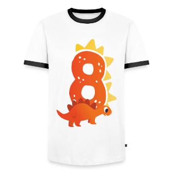 8. Geburtstag | Dinosaurier Geburtstag | - Männer Kontrast-T-Shirt - Weiß/Schwarz - Vorne - AI Model Female 172 light (172cm) & AI Model Male 178 dark (178cm)