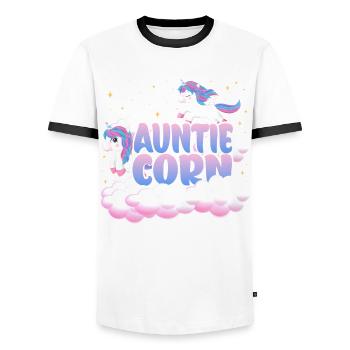Aunt Mais | Unicorn Birthday | Unicorn Theme | - Men's Ringer Shirt - white/black - Front - AI Model Female 172 light (172cm) & AI Model Male 178 dark (178cm)