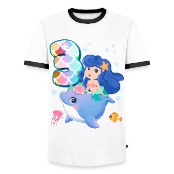 3rd birthday | Mermaid Birthday | - Men's Ringer Shirt - white/black - Front - AI Model Female 172 light (172cm) & AI Model Male 178 dark (178cm)