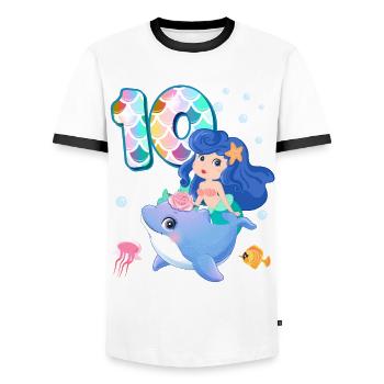 10th birthday | Mermaid Birthday | - Men's Ringer Shirt - white/black - Front - AI Model Female 172 light (172cm) & AI Model Male 178 dark (178cm)