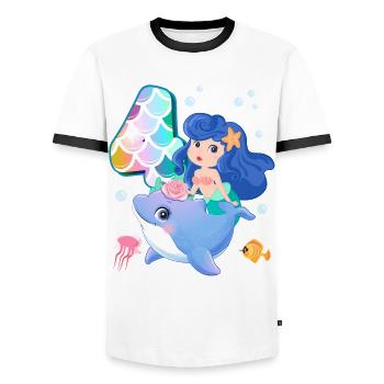 4ème anniversaire | | anniversaire de sirène - T-shirt contrasté Homme - blanc/noir - Devant - AI Model Female 172 light (172cm) & AI Model Male 178 dark (178cm)