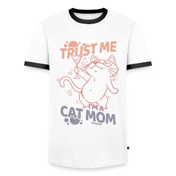 best cat mom cat lady cat owner Geschen - Men's Ringer Shirt - white/black - Front - AI Model Female 172 light (172cm) & AI Model Male 178 dark (178cm)
