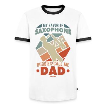 My Favorite Saxophone Buddies Call Me Dad - Männer Kontrast-T-Shirt - Weiß/Schwarz - Vorne - AI Model Female 172 light (172cm) & AI Model Male 178 dark (178cm)