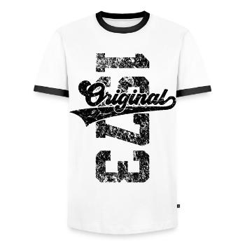 53RD BIRTHDAY ORIGINAL 1973 - Men's Ringer Shirt - white/black - Front - AI Model Female 172 light (172cm) & AI Model Male 178 dark (178cm)