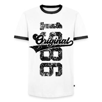 40TH BIRTHDAY ORIGINAL 1986 - Men's Ringer Shirt - white/black - Front - AI Model Female 172 light (172cm) & AI Model Male 178 dark (178cm)