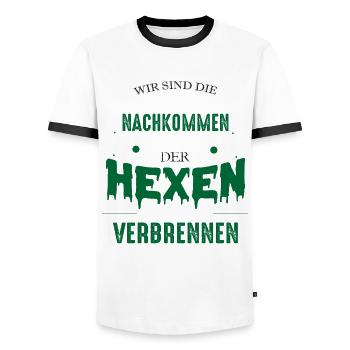 We are the descendants of the witches you do not - Men's Ringer Shirt - white/black - Front - AI Model Female 172 light (172cm) & AI Model Male 178 dark (178cm)
