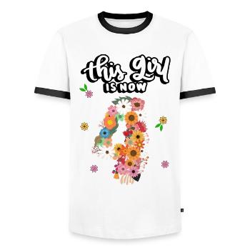 Cette fille est maintenant 4 fleurs colorées 4. - T-shirt contrasté Homme - blanc/noir - Devant - AI Model Female 172 light (172cm) & AI Model Male 178 dark (178cm)