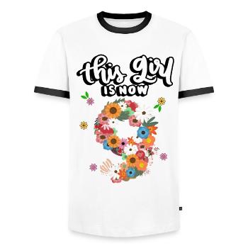 Cette fille est maintenant 9 Fleurs Colorées 9. - T-shirt contrasté Homme - blanc/noir - Devant - AI Model Female 172 light (172cm) & AI Model Male 178 dark (178cm)