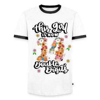 Dieses Mädchen Ist Jetzt 14 Double Digits Floral - Männer Kontrast-T-Shirt - Weiß/Schwarz - Vorne - AI Model Female 172 light (172cm) & AI Model Male 178 dark (178cm)