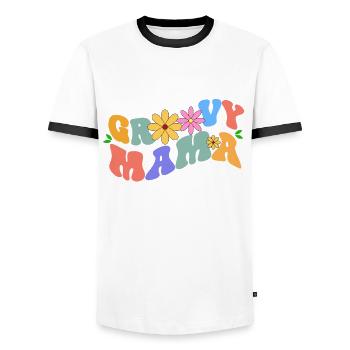 Groovy Mama Bloom Floral Theme Colorful Leisure - Men's Ringer Shirt - white/black - Front - AI Model Female 172 light (172cm) & AI Model Male 178 dark (178cm)