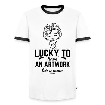 Mother and daughter gift - Men's Ringer Shirt - white/black - Front - AI Model Female 172 light (172cm) & AI Model Male 178 dark (178cm)
