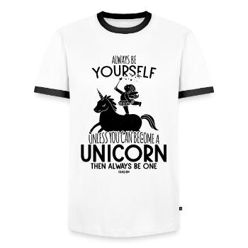 Unicorn dancing girls riding a horse - Men's Ringer Shirt - white/black - Front - AI Model Female 172 light (172cm) & AI Model Male 178 dark (178cm)
