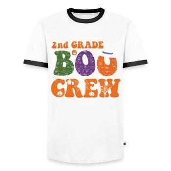 2nd Class Boo Crew Ghostly Pumpkin Monsters - Men's Ringer Shirt - white/black - Front - AI Model Female 172 light (172cm) & AI Model Male 178 dark (178cm)