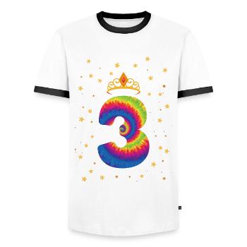 3rd birthday Krone | Tie Dye Themed Birthday | - Men's Ringer Shirt - white/black - Front - AI Model Female 172 light (172cm) & AI Model Male 178 dark (178cm)
