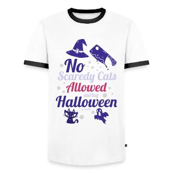 No anxious cats are allowed on Halloween - Men's Ringer Shirt - white/black - Front - AI Model Female 172 light (172cm) & AI Model Male 178 dark (178cm)
