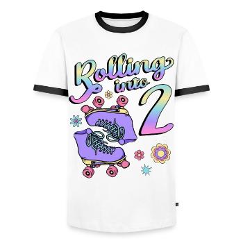 Rouler dans 2 Roller Skaters Floral 2ème année - T-shirt contrasté Homme - blanc/noir - Devant - AI Model Female 172 light (172cm) & AI Model Male 178 dark (178cm)