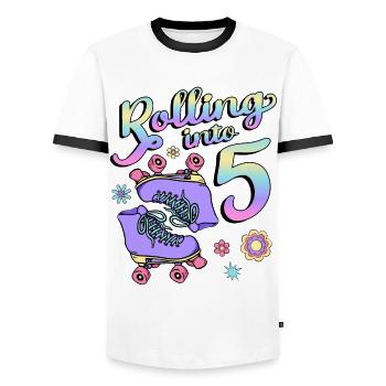 Rolling Into 5 Roller Skaters Floral 5th Year - Männer Kontrast-T-Shirt - Weiß/Schwarz - Vorne - AI Model Female 172 light (172cm) & AI Model Male 178 dark (178cm)
