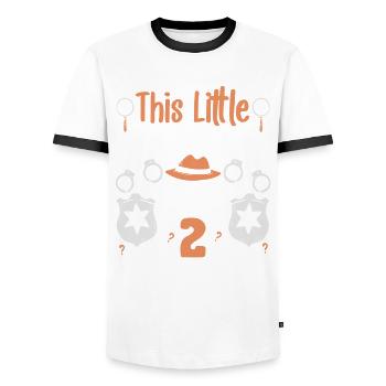 This little detective is now 2, 2nd birthday - Men's Ringer Shirt - white/black - Front - AI Model Female 172 light (172cm) & AI Model Male 178 dark (178cm)