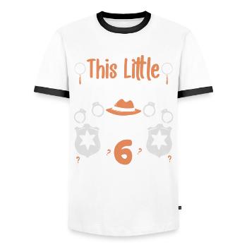 This little detective is now 6 years old, 6 - Men's Ringer Shirt - white/black - Front - AI Model Female 172 light (172cm) & AI Model Male 178 dark (178cm)