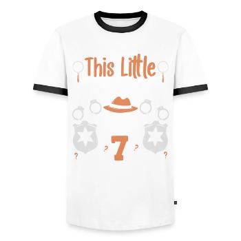 This little detective is now 7 years old, 7 years old - Men's Ringer Shirt - white/black - Front - AI Model Female 172 light (172cm) & AI Model Male 178 dark (178cm)