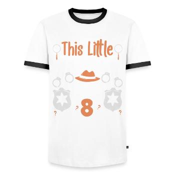 Ce petit détective a maintenant 8 ou 8 ans - T-shirt contrasté Homme - blanc/noir - Devant - AI Model Female 172 light (172cm) & AI Model Male 178 dark (178cm)