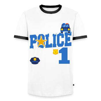 Ce petit policier a maintenant 1,1 an - T-shirt contrasté Homme - blanc/noir - Devant - AI Model Female 172 light (172cm) & AI Model Male 178 dark (178cm)