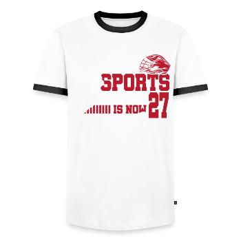 This Sports Legend Is Now 27, Lacrosse Game - Men's Ringer Shirt - white/black - Front - AI Model Female 172 light (172cm) & AI Model Male 178 dark (178cm)