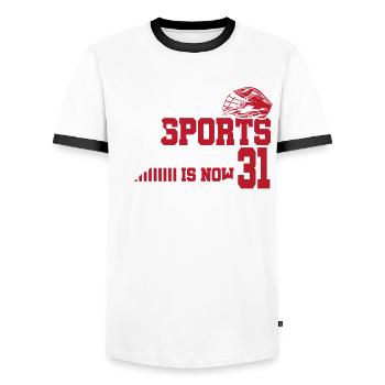 This Sports Legend Is Now 31, Lacrosse Game - Men's Ringer Shirt - white/black - Front - AI Model Female 172 light (172cm) & AI Model Male 178 dark (178cm)