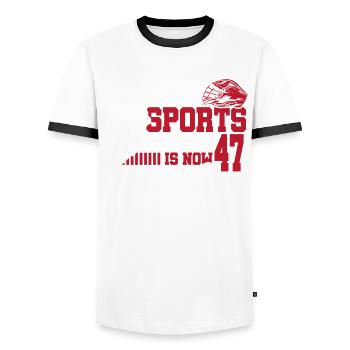 Cette légende du sport a maintenant 47 ans, jeu de crosse - T-shirt contrasté Homme - blanc/noir - Devant - AI Model Female 172 light (172cm) & AI Model Male 178 dark (178cm)