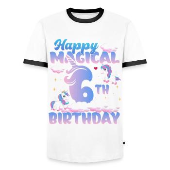 Happy Magical 6th Birthday Einhorn Pony - Männer Kontrast-T-Shirt - Weiß/Schwarz - Vorne - AI Model Female 172 light (172cm) & AI Model Male 178 dark (178cm)