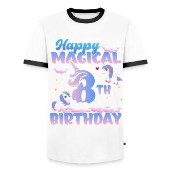 Happy Magical 8th Birthday Einhorn Pony - Männer Kontrast-T-Shirt - Weiß/Schwarz - Vorne - AI Model Female 172 light (172cm) & AI Model Male 178 dark (178cm)