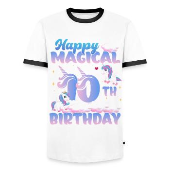 Happy Magical 10th Birthday Einhorn Pony - Männer Kontrast-T-Shirt - Weiß/Schwarz - Vorne - AI Model Female 172 light (172cm) & AI Model Male 178 dark (178cm)
