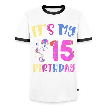 Es Ist Mein 15. Geburtstag Dabbing Unicorn Pony - Männer Kontrast-T-Shirt - Weiß/Schwarz - Vorne - AI Model Female 172 light (172cm) & AI Model Male 178 dark (178cm)