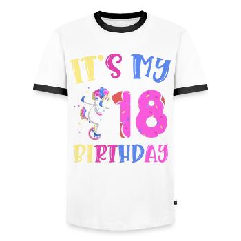 Es Ist Mein 18. Geburtstag Dabbing Unicorn Pony - Männer Kontrast-T-Shirt - Weiß/Schwarz - Vorne - AI Model Female 172 light (172cm) & AI Model Male 178 dark (178cm)