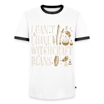 Je ne peux pas, j'ai des plans de sorcellerie pour - T-shirt contrasté Homme - blanc/noir - Devant - AI Model Female 172 light (172cm) & AI Model Male 178 dark (178cm)