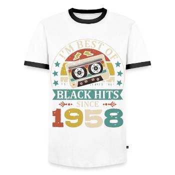 I'm Best Of Black Hits Cassette since 1958 - Men's Ringer Shirt - white/black - Front - AI Model Female 172 light (172cm) & AI Model Male 178 dark (178cm)