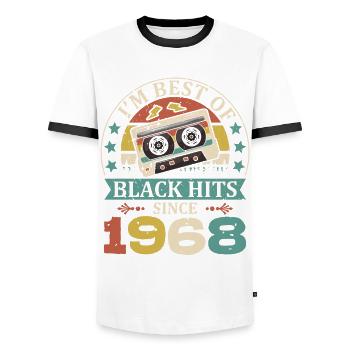 I'm Best Of Black Hits Cassette since 1968 - Men's Ringer Shirt - white/black - Front - AI Model Female 172 light (172cm) & AI Model Male 178 dark (178cm)