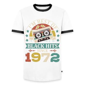 I'm Best Of Black Hits Cassette since 1972 - Men's Ringer Shirt - white/black - Front - AI Model Female 172 light (172cm) & AI Model Male 178 dark (178cm)