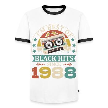 I'm Best Of Black Hits Seit 1988 Kassette - Männer Kontrast-T-Shirt - Weiß/Schwarz - Vorne - AI Model Female 172 light (172cm) & AI Model Male 178 dark (178cm)